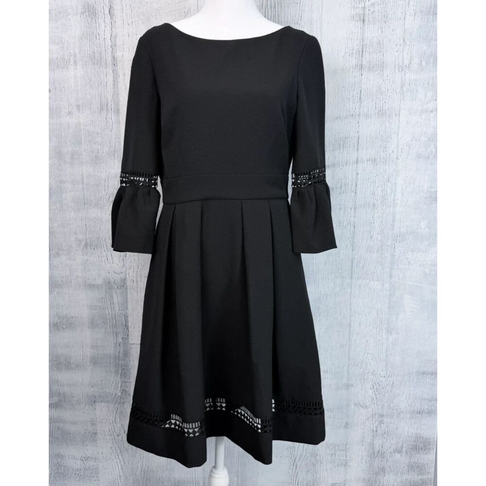 Eliza J~Woman Size 8~Black Fit & Flare Bell Sleeve Elegant Dress Fully Lined
